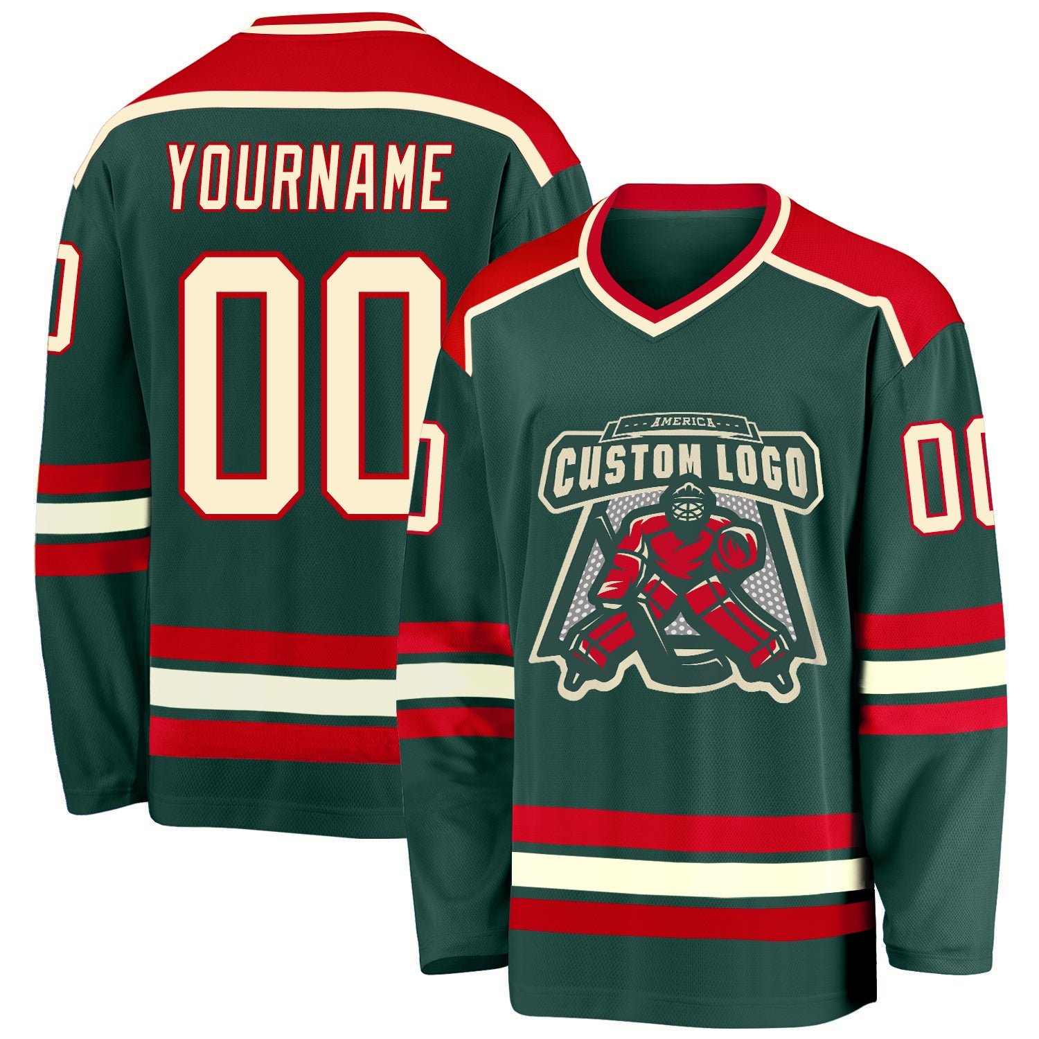 Custom Green Cream-Red Hockey Jersey Custom Green Cream Red Hockey Jersey for Men and Women - Personalized Sports Apparel Custom Green Cream-Red Hockey Jersey - Image 1