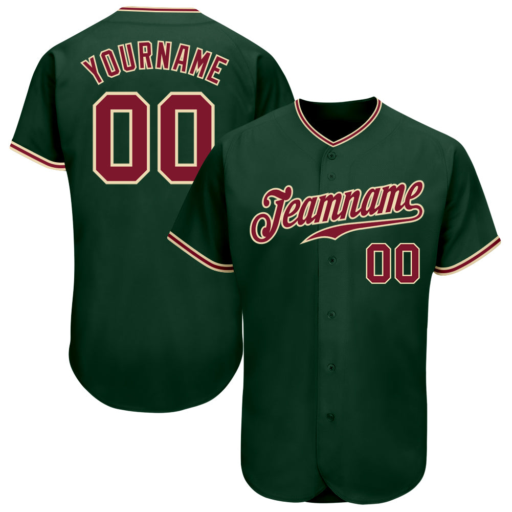 Green Crimson-City Cream Authentic Baseball Jersey - Customizable Team Gear Custom Green Crimson-City Cream Authentic Baseball