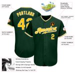 Custom Authentic Green Gold White Baseball Jersey for Men and Women Custom Green Gold-White Authentic Baseball Jersey - Image 3