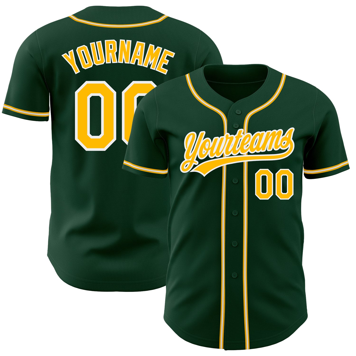 Custom Green Gold White Baseball Jersey Authentic Style 7724 Custom Green Gold-White Authentic Baseball Jersey Style 7724