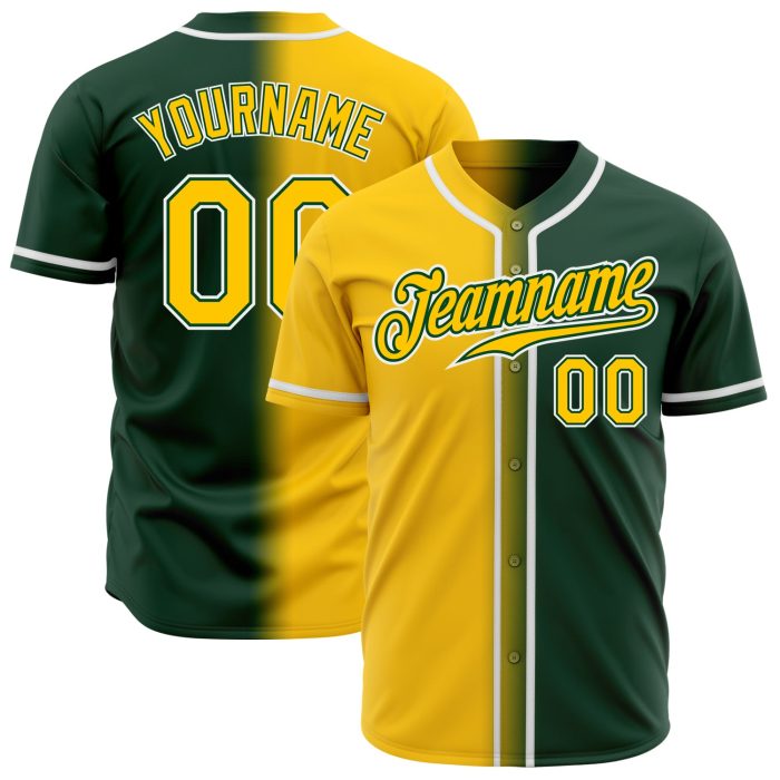Custom Green & Gold Fade Baseball Jersey - Authentic Fashion Style Custom Green Gold-White Authentic Fade Fashion Baseball - Image 1