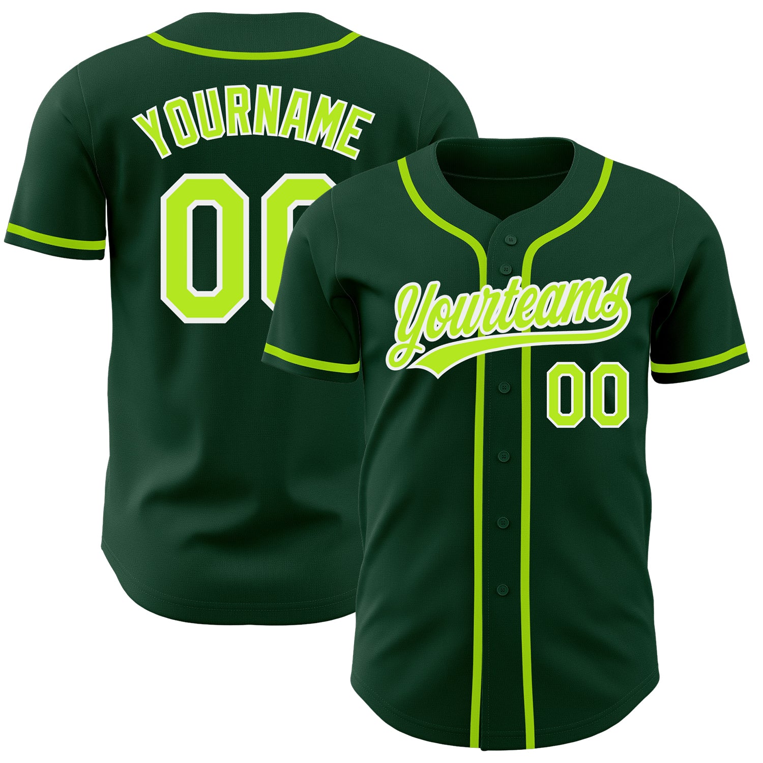 Custom Green Neon Baseball Jersey - Authentic Green-White Design for Fans Custom Green Neon Green-White Authentic Baseball