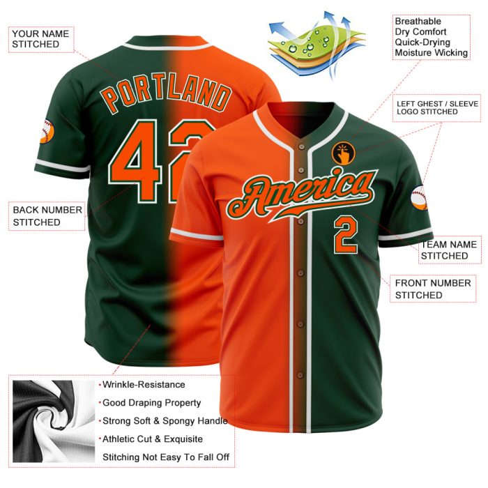 Custom Green Orange White Authentic Fade Fashion Baseball Jersey for Men Custom Green Orange-White Authentic Fade Fashion - Image 2