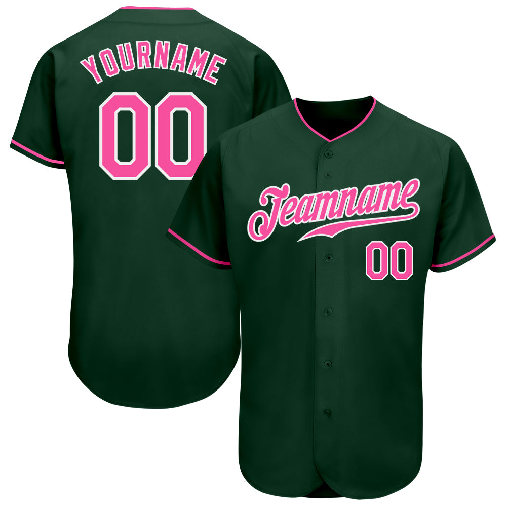 Custom Authentic Baseball Jersey - Green Pink White Design, Personalized Sports Apparel for Fans Custom Green Pink-White