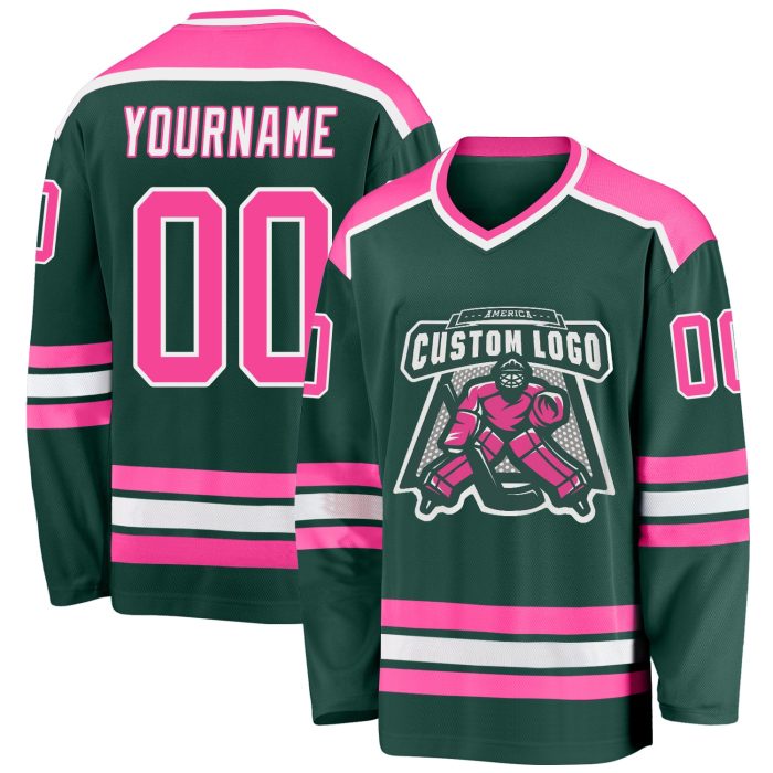 Custom Green Pink White Hockey Jersey - Personalized Team Sportswear Custom Green Pink-White Hockey Jersey - Image 1