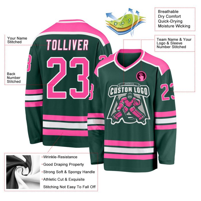 Custom Green Pink White Hockey Jersey - Personalized Team Sportswear Custom Green Pink-White Hockey Jersey - Image 3