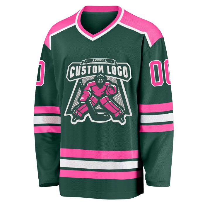 Custom Green Pink White Hockey Jersey - Personalized Team Sportswear Custom Green Pink-White Hockey Jersey - Image 2