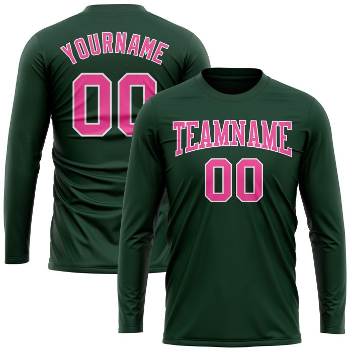 Custom Performance T-Shirt for Men & Women - Green Pink White Long Sleeve Custom Green Pink-White Long Sleeve Performance - Image 2