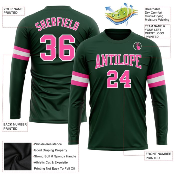 Custom Performance T-Shirt for Men & Women - Green Pink White Long Sleeve Custom Green Pink-White Long Sleeve Performance - Image 3
