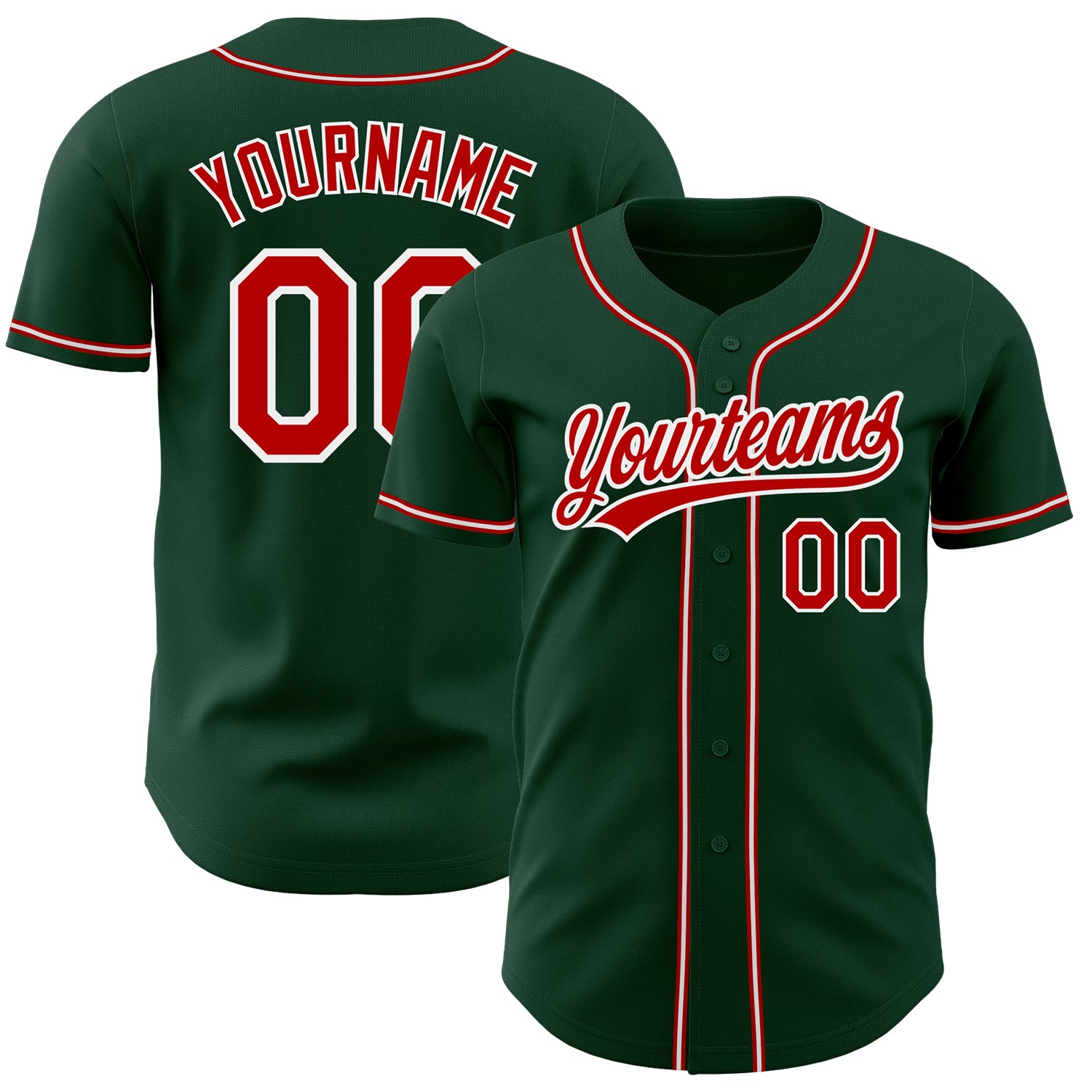 Custom Red White Green Authentic Baseball Jersey - Personalized Sports Apparel Custom Green Red-White Authentic Baseball