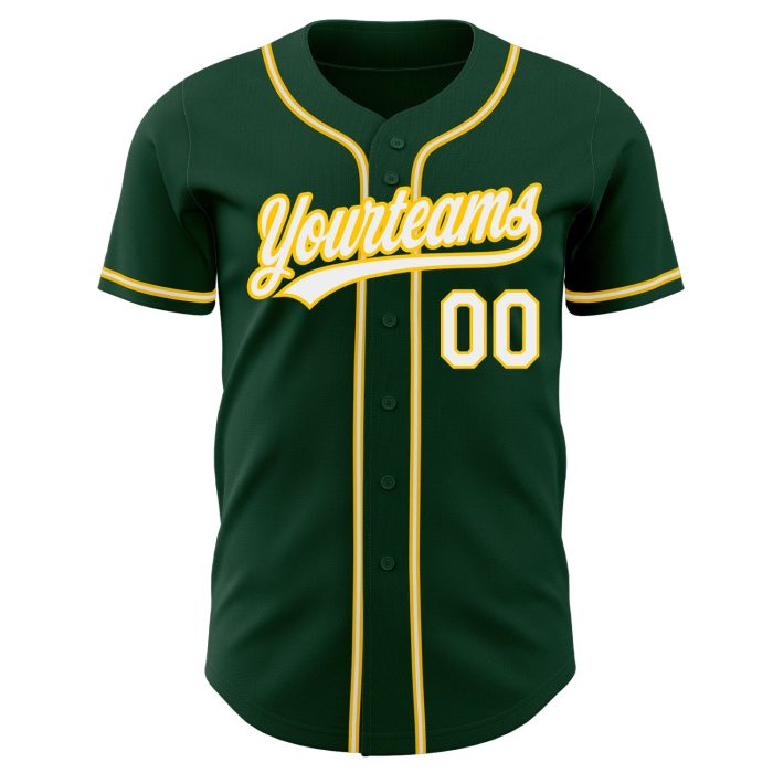 Custom Green White Gold Baseball Jersey - Authentic Design for Fans Custom Green White-Gold Authentic Baseball Jersey - Image 2
