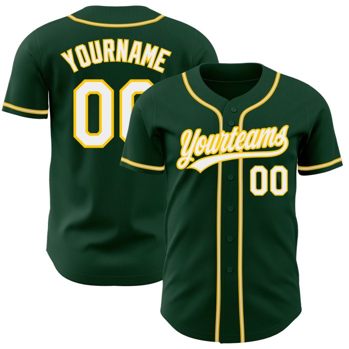 Custom Green White Gold Baseball Jersey - Authentic Design for Fans Custom Green White-Gold Authentic Baseball Jersey - Image 1