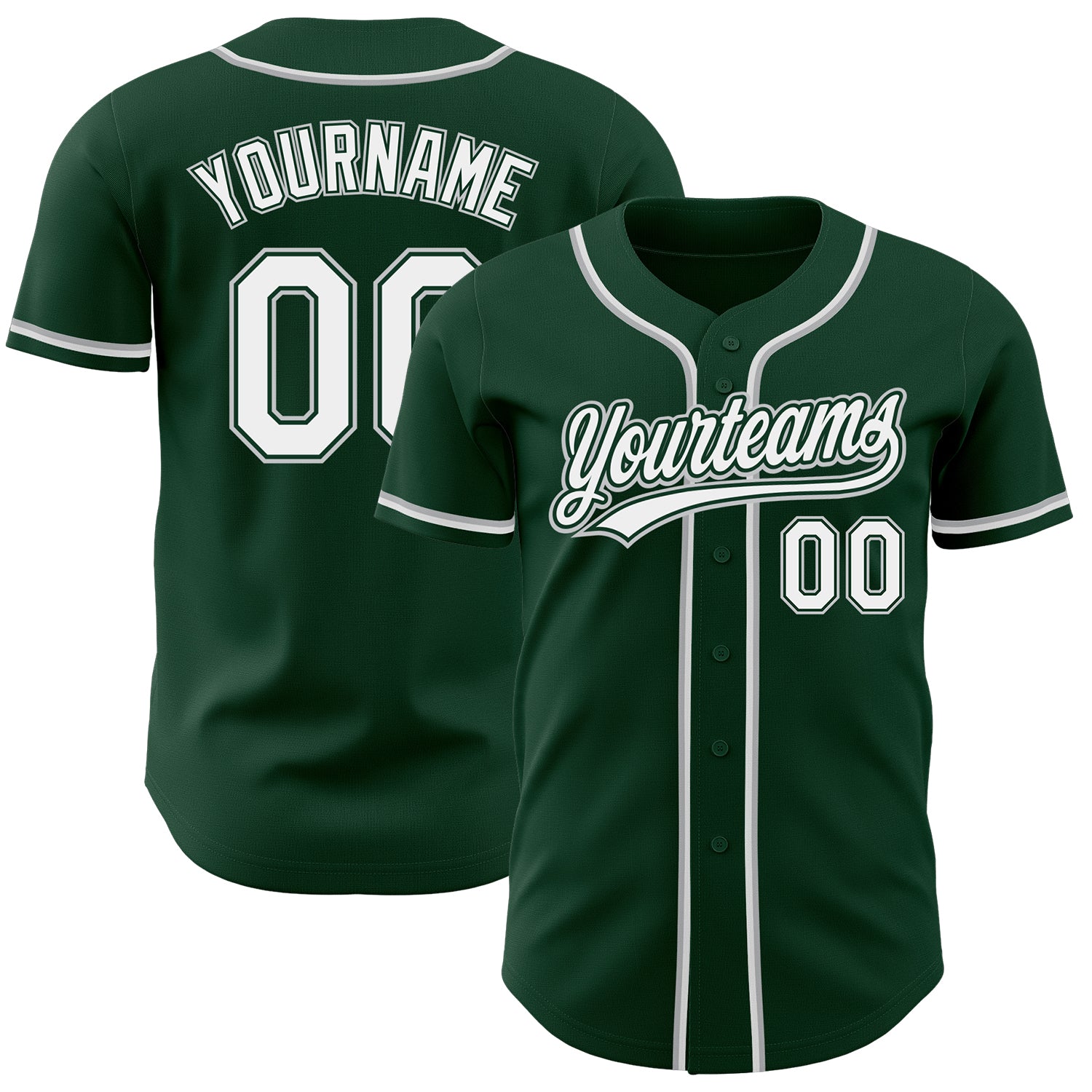 Custom Green White Gray Baseball Jersey - Authentic Sports Apparel Custom Green White-Gray Authentic Baseball Jersey