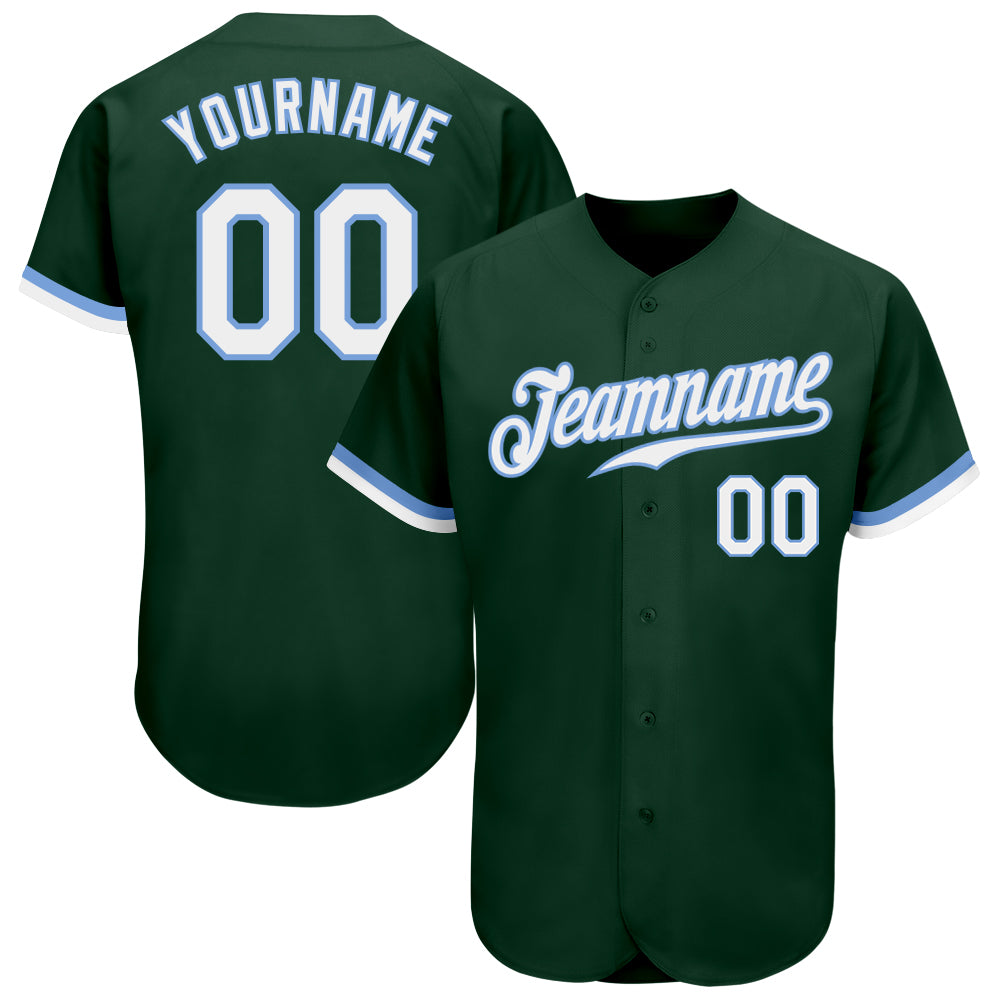 Custom Authentic Baseball Jersey - Green White Light Blue Design Custom Green White-Light Blue Authentic Baseball Jersey