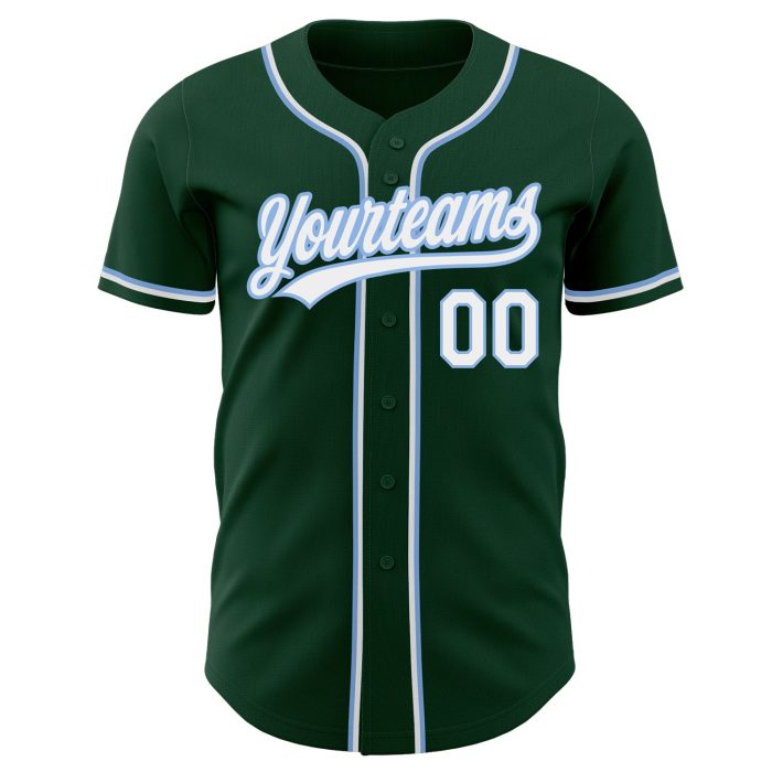 Custom Green White Light Blue Baseball Jersey - Authentic Style 8872 Custom Green White-Light Blue Authentic Baseball Jersey - Image 2