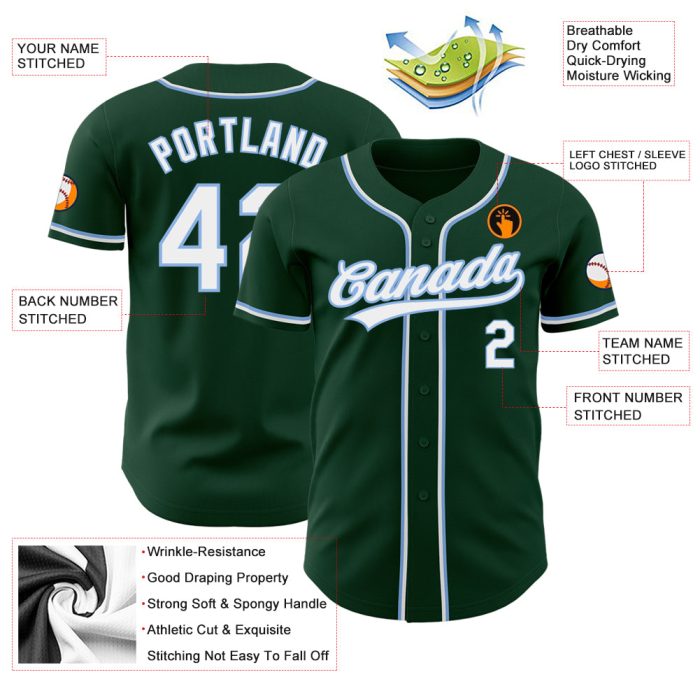 Custom Green White Light Blue Baseball Jersey - Authentic Style 8872 Custom Green White-Light Blue Authentic Baseball Jersey - Image 3