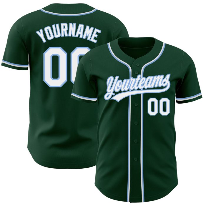 Custom Green White Light Blue Baseball Jersey - Authentic Style 8872 Custom Green White-Light Blue Authentic Baseball Jersey - Image 1