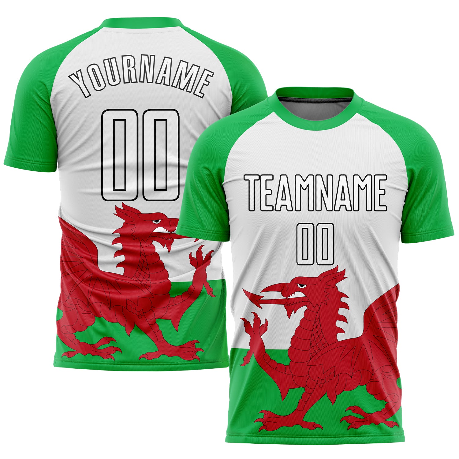 Custom Welsh Flag Soccer Jersey - Green, White, Red, Black Sublimation Uniform Custom Green White Red-Black Sublimation Welsh