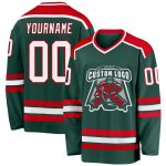 Custom Green and Red Hockey Jersey | Personalized Sports Apparel Custom Green White-Red Hockey Jersey