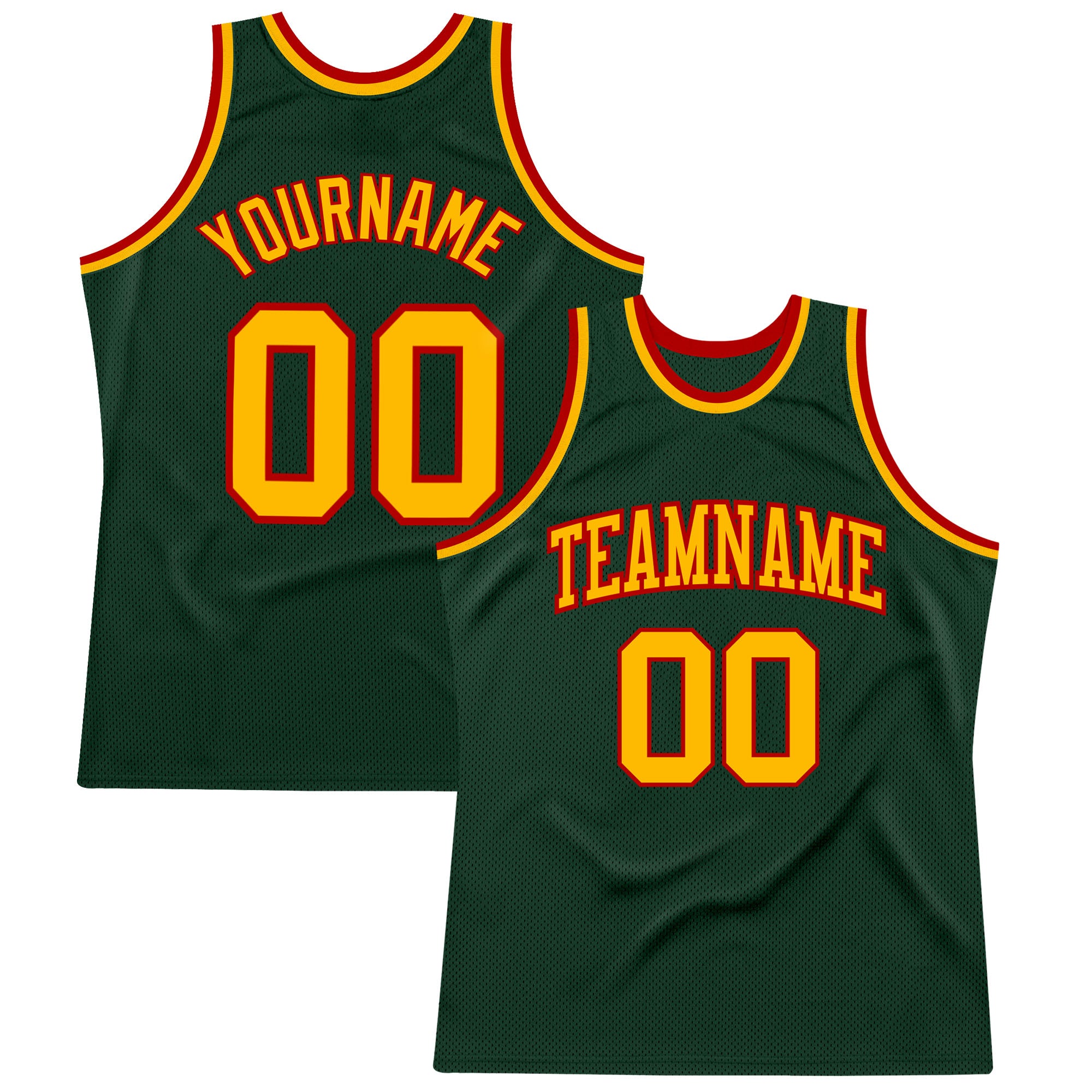 Custom Hunter Green Gold-Red Authentic Throwback Basketball Jersey Hunter Green Gold-Red Authentic Throwback Basketball Jersey - Custom Design Custom Hunter Green Gold-Red Authentic Throwback - Image 1