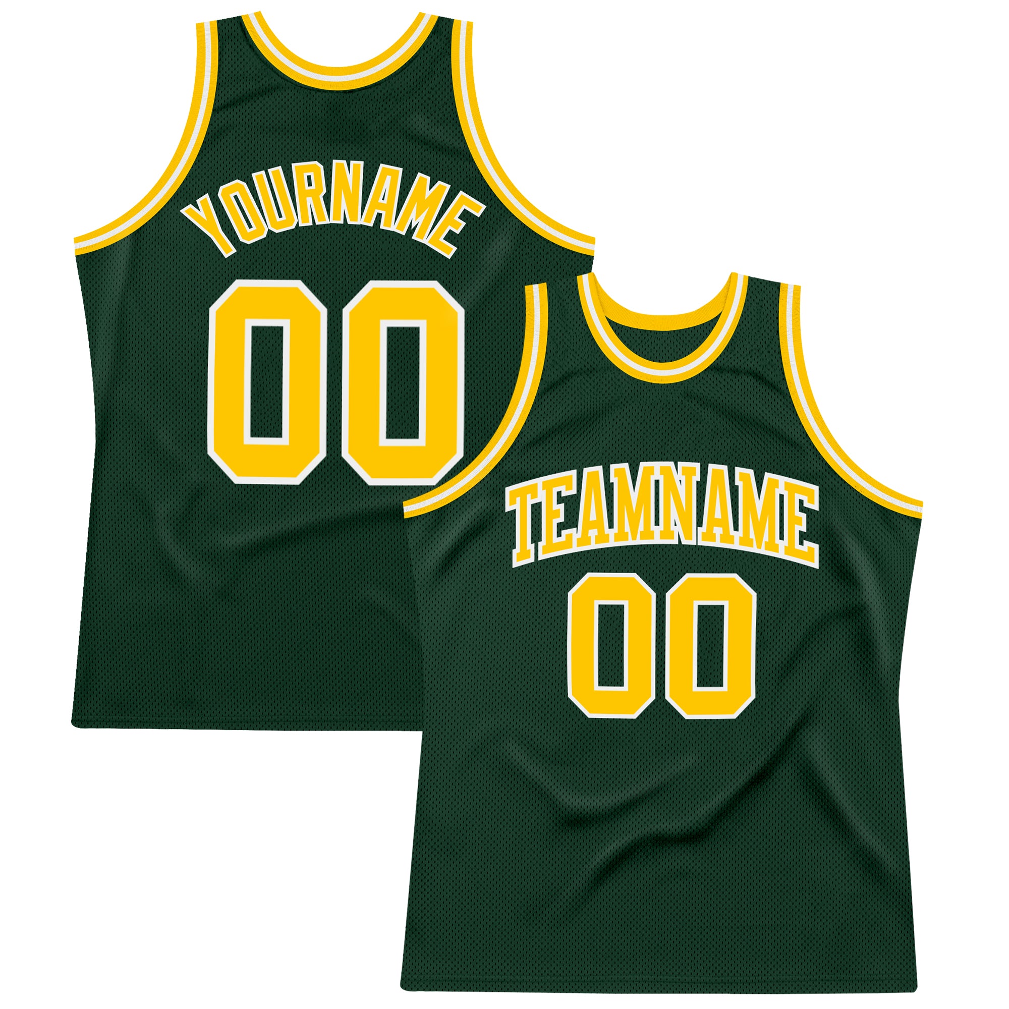 Custom Hunter Green Basketball Jersey - Authentic Gold-White Throwback Style Custom Hunter Green Gold-White Authentic Throwback