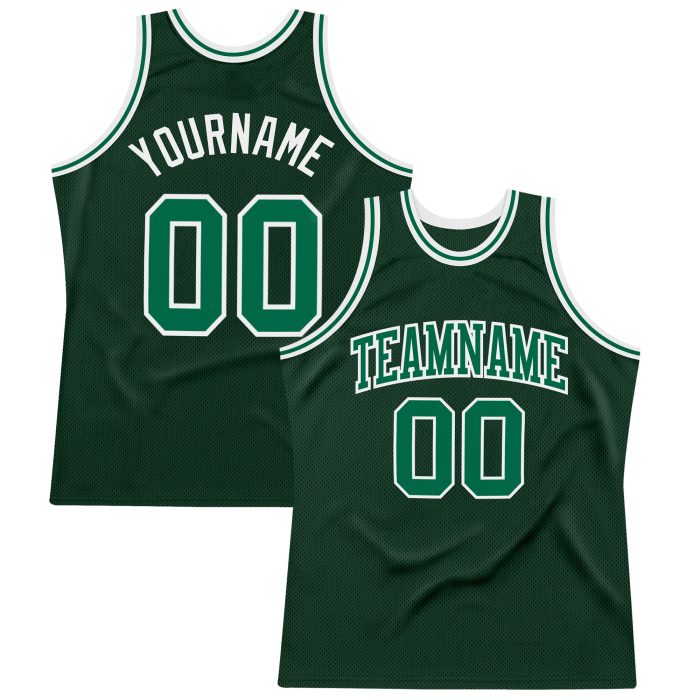 Custom Hunter Green Kelly Green White Basketball Jersey - Authentic Throwback Style Custom Hunter Green Kelly Green-White - Image 1
