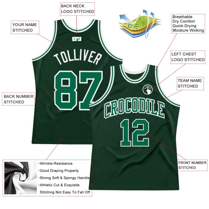 Custom Hunter Green Kelly Green White Basketball Jersey - Authentic Throwback Style Custom Hunter Green Kelly Green-White - Image 2