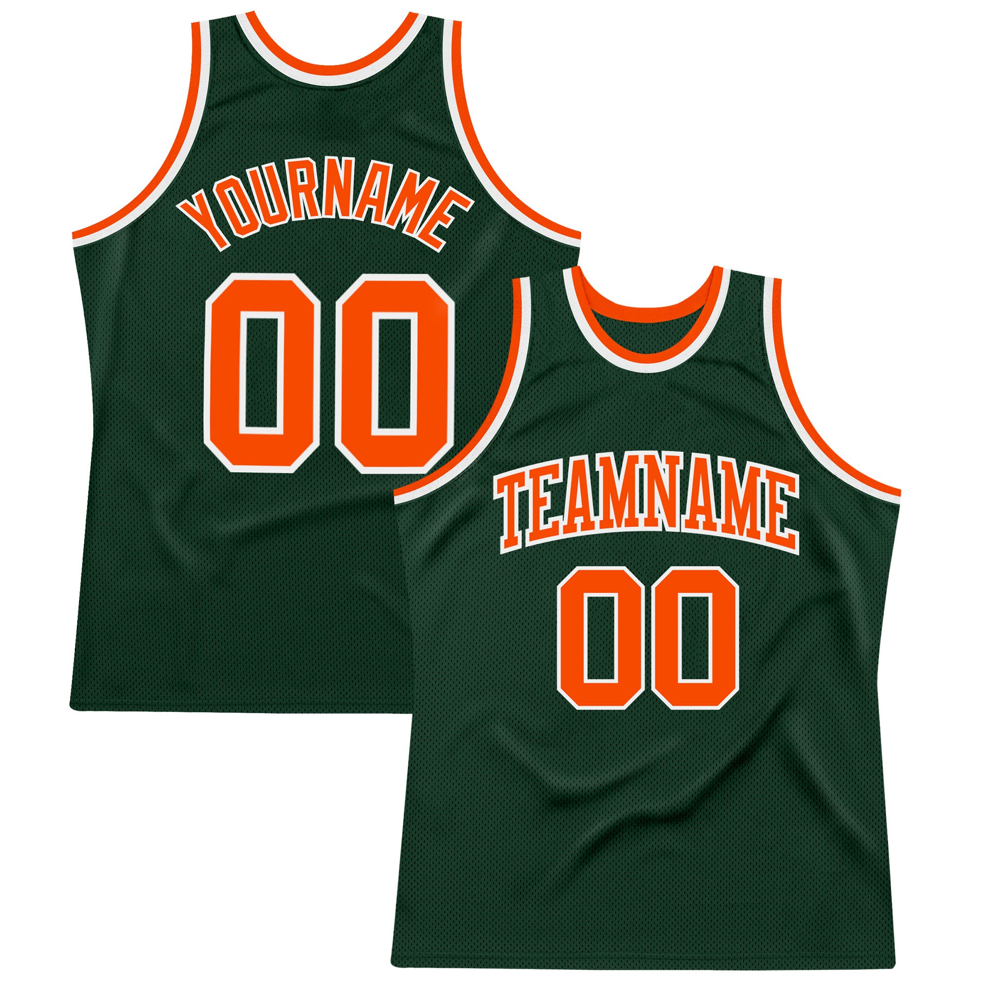 Custom Hunter Green Orange White Basketball Jersey | Authentic Throwback Design Custom Hunter Green Orange-White Authentic