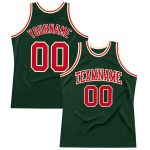 Hunter Green Red-Cream Throwback Basketball Jersey - Custom Authentic Design Custom Hunter Green Red-Cream Authentic Throwback