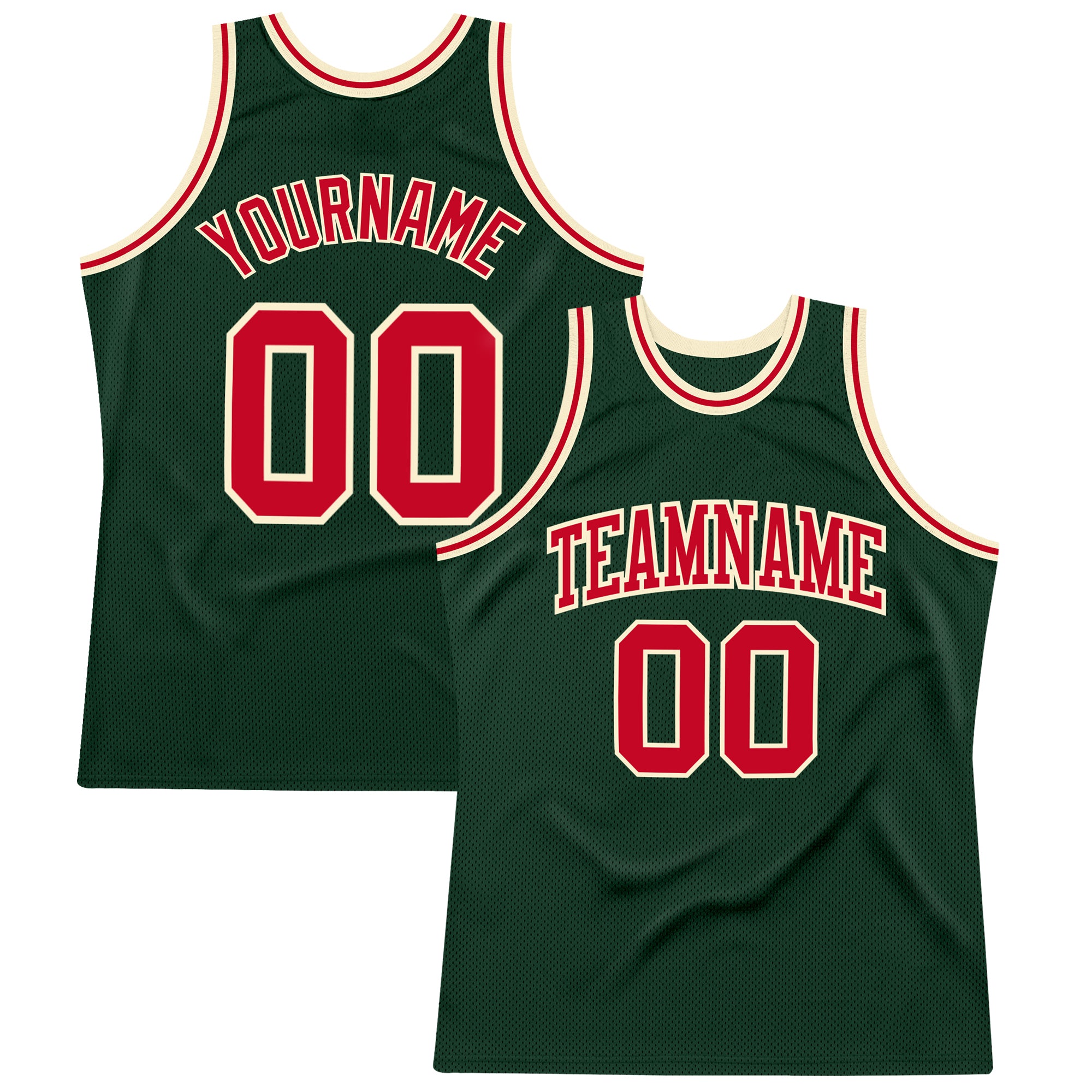 Hunter Green Red-Cream Throwback Basketball Jersey - Custom Authentic Design Custom Hunter Green Red-Cream Authentic Throwback