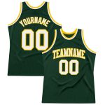 Hunter Green White-Gold Authentic Basketball Jersey - Custom Throwback Design Custom Hunter Green White-Gold Authentic Throwback