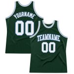 Authentic Throwback Basketball Jersey in Hunter Green, White & Light Blue - Custom Design Custom Hunter Green White-Light