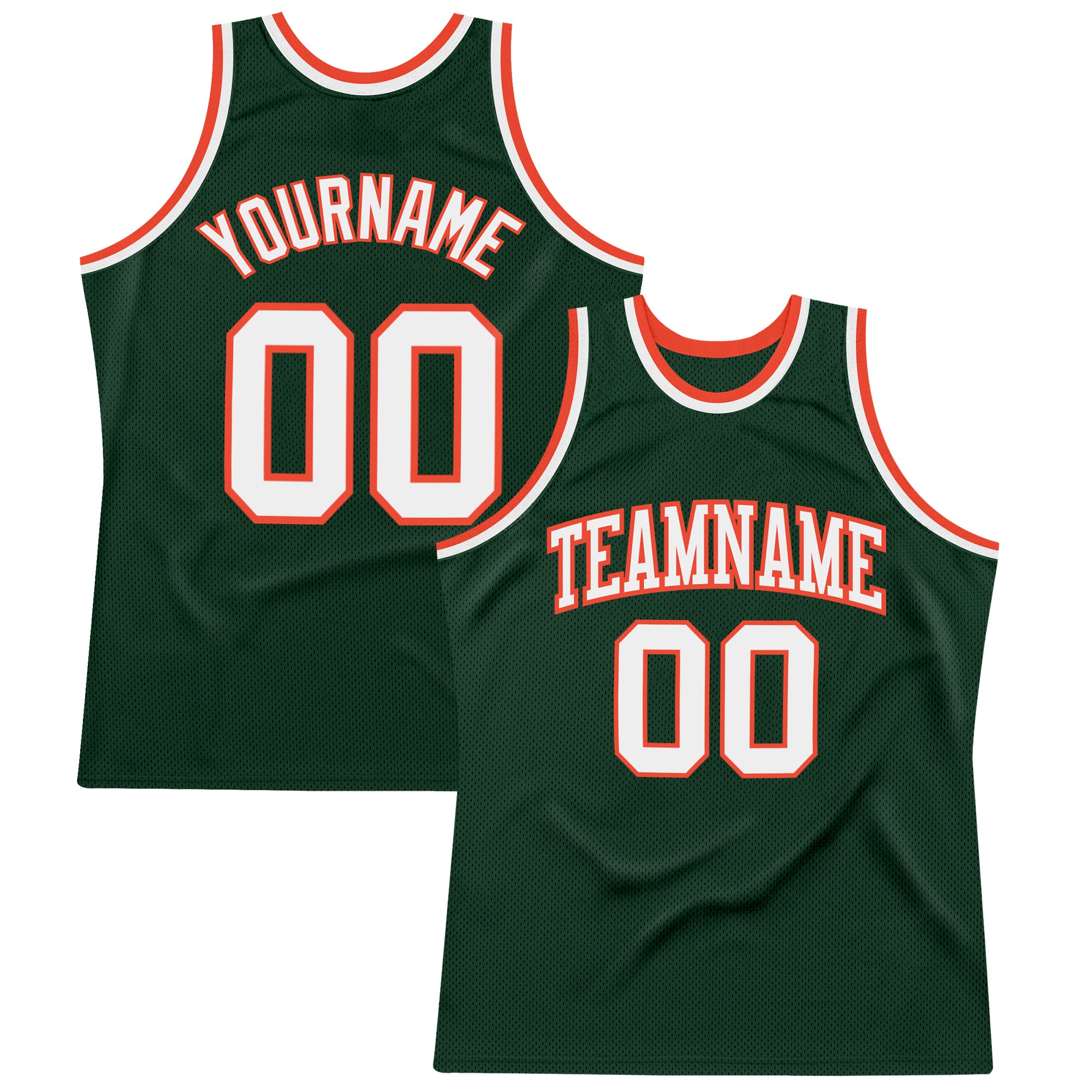 Hunter Green White-Orange Authentic Basketball Jersey Custom Throwback Design Custom Hunter Green White-Orange Authentic