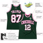 Hunter Green White-Pink Authentic Basketball Jersey, Custom Throwback Design Custom Hunter Green White-Pink Authentic Throwback - Image 2