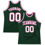 Hunter Green White-Pink Authentic Basketball Jersey, Custom Throwback Design Custom Hunter Green White-Pink Authentic Throwback