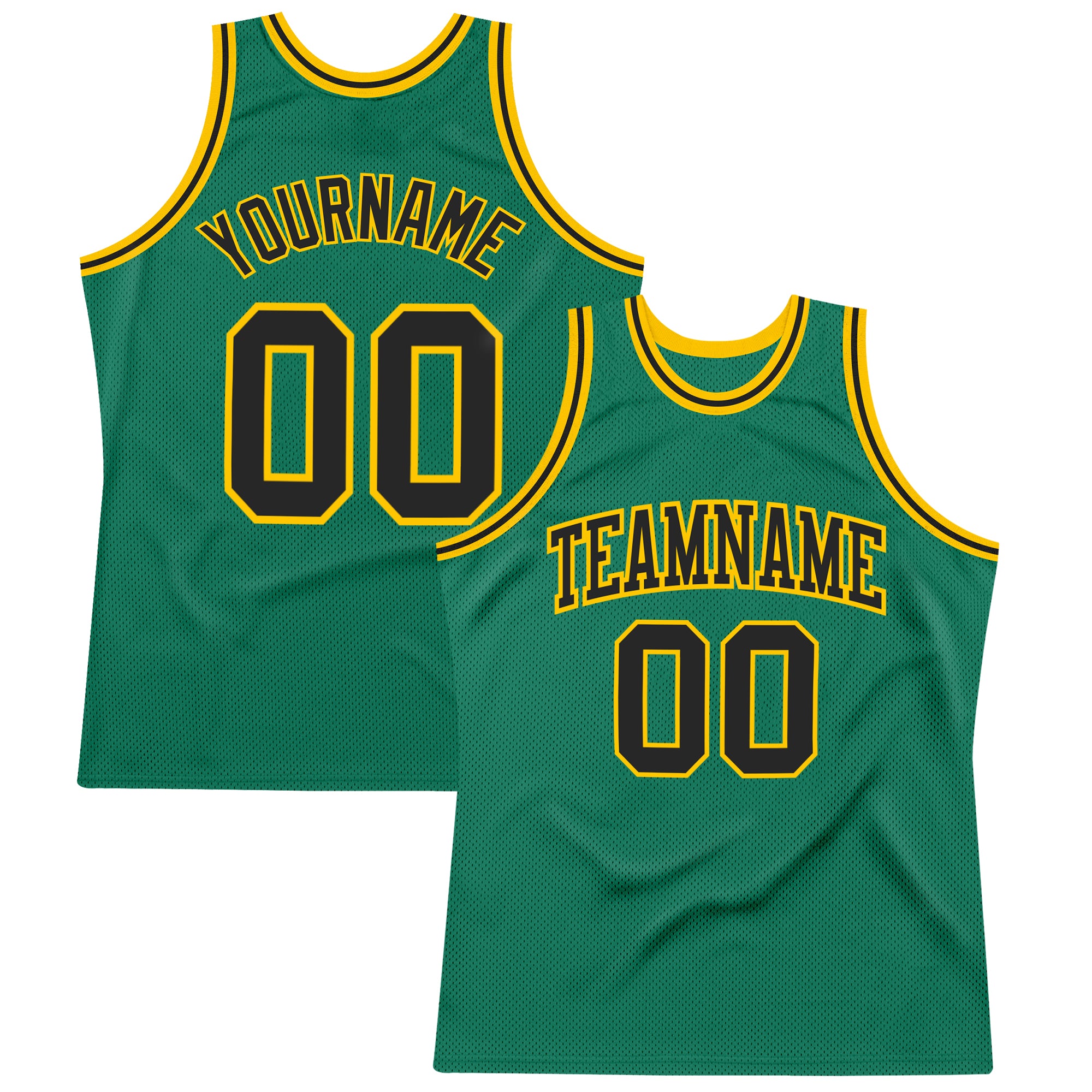 Kelly Green Black and Gold Authentic Throwback Basketball Jersey - Custom Design Custom Kelly Green Black-Gold Authentic