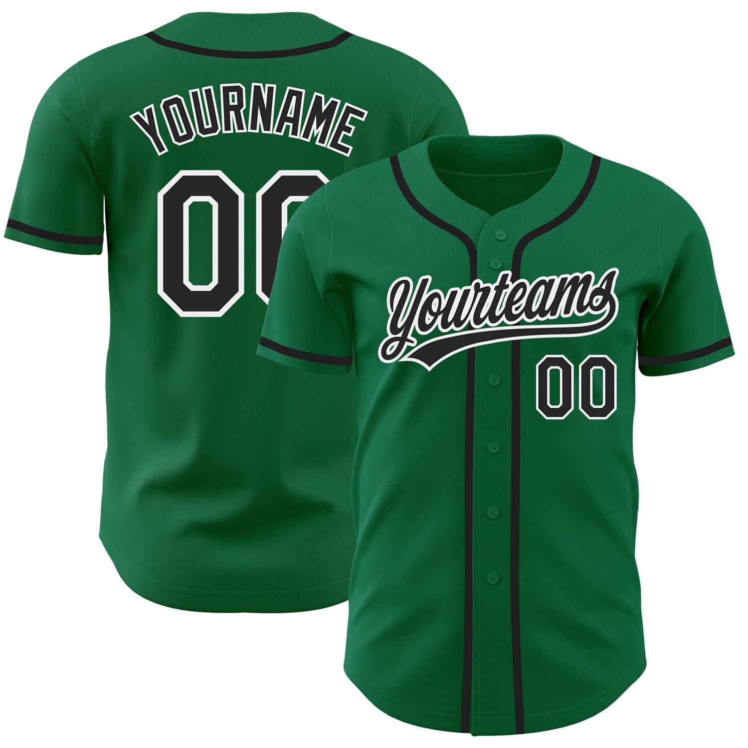 Custom Kelly Green Baseball Jersey - Authentic Black-White Design for Men Custom Kelly Green Black-White Authentic Baseball