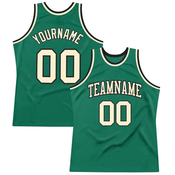Custom Kelly Green Basketball Jersey - Authentic Throwback Cream-Black Design Custom Kelly Green Cream-Black Authentic Throwback - Image 1