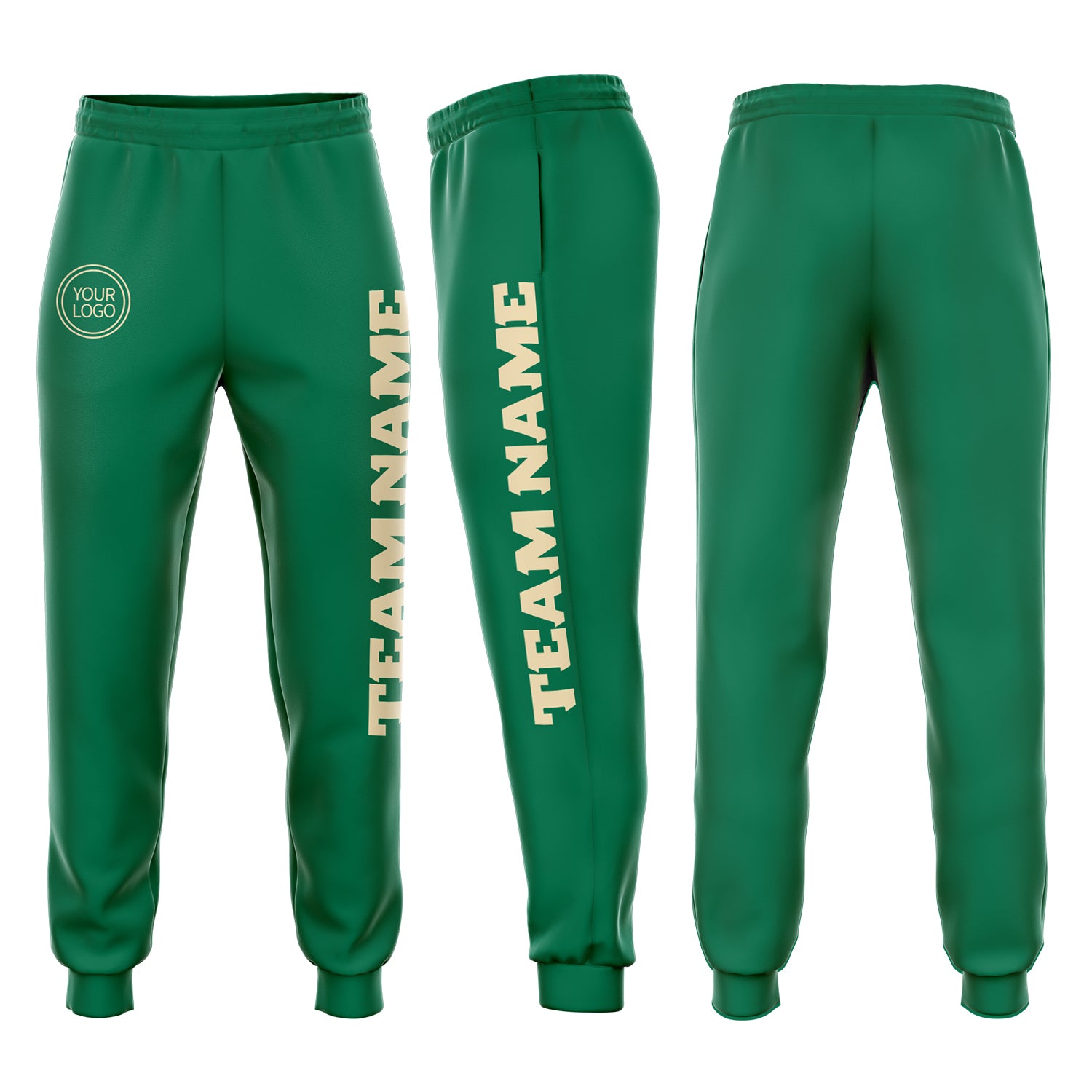 Custom Green Fleece Jogger Sweatpants for Women - Soft & Cozy Comfort Custom Kelly Green Cream Fleece Jogger Sweatpants
