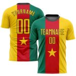 Cameroonian Flag Soccer Jersey - Custom Sublimation Kelly Green Gold Red-Black Uniform Custom Kelly Green Gold Red-Black