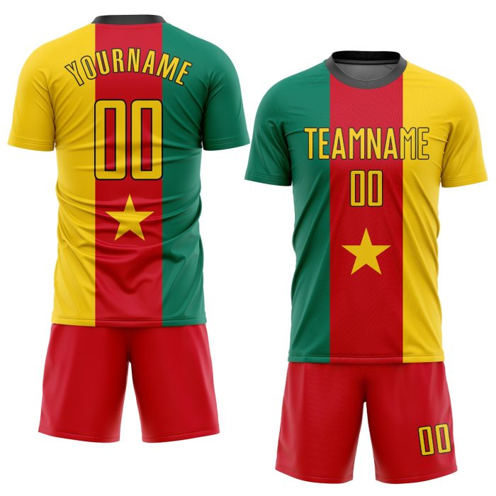 Cameroonian Flag Soccer Jersey - Custom Sublimation Kelly Green Gold Red-Black Uniform Custom Kelly Green Gold Red-Black - Image 2