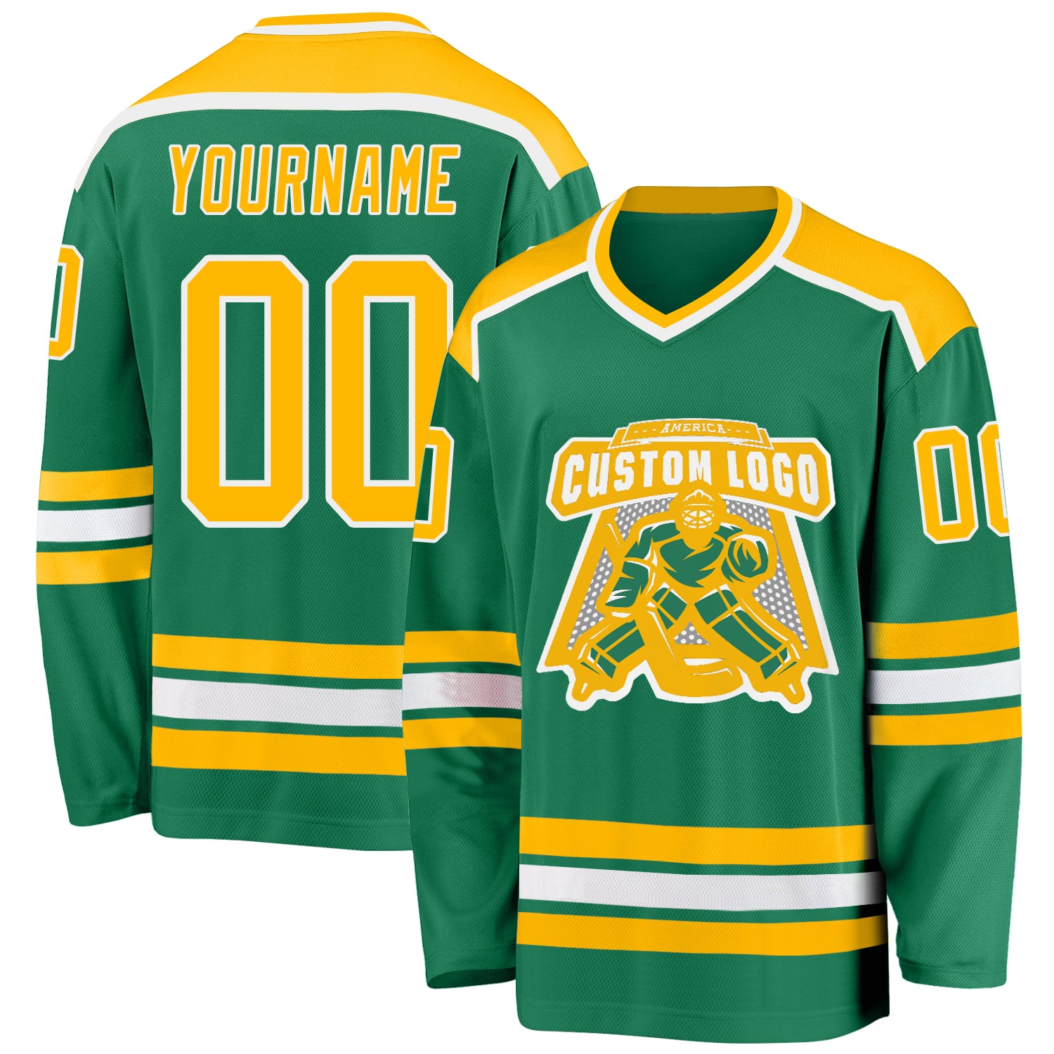 Custom Green Gold White Hockey Jersey - Personalized Hockey Uniform Custom Kelly Green Gold-White Hockey Jersey