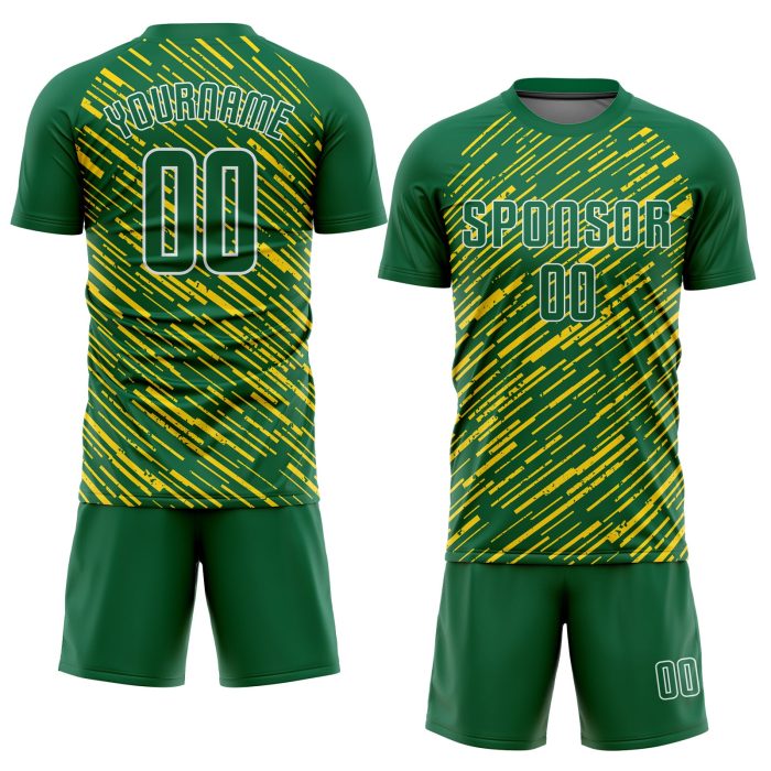 Custom Kelly Green Soccer Uniform Jersey with Gold Sublimation, Style 8947 Custom Kelly Green Kelly Green-Gold Sublimation - Image 2