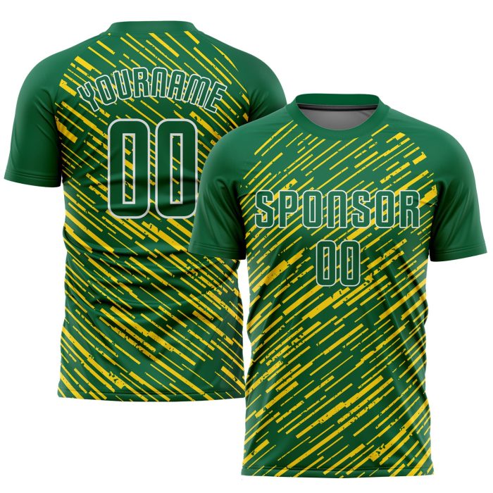 Custom Kelly Green Soccer Uniform Jersey with Gold Sublimation, Style 8947 Custom Kelly Green Kelly Green-Gold Sublimation - Image 1