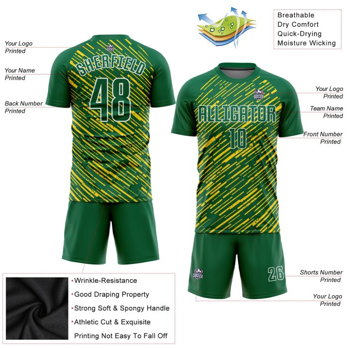 Custom Kelly Green Soccer Uniform Jersey with Gold Sublimation, Style 8947 Custom Kelly Green Kelly Green-Gold Sublimation - Image 3