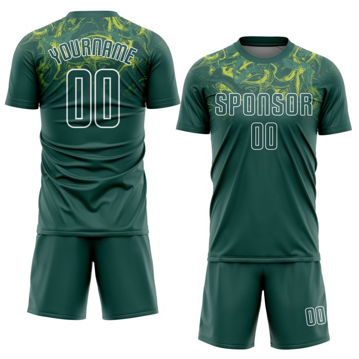 Custom Kelly Green Gold Sublimation Soccer Jersey Uniform for Teams and Players Custom Kelly Green Kelly Green-Gold Sublimation - Image 2