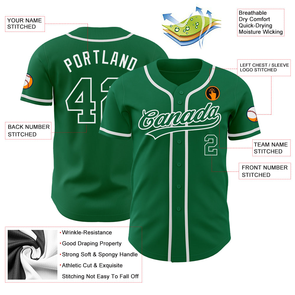 Custom Kelly Green Kelly Green-White Authentic Baseball Jersey Custom Kelly Green Authentic Baseball Jersey - Green & White Design Custom Kelly Green Kelly Green-White Authentic Baseball - Image 3