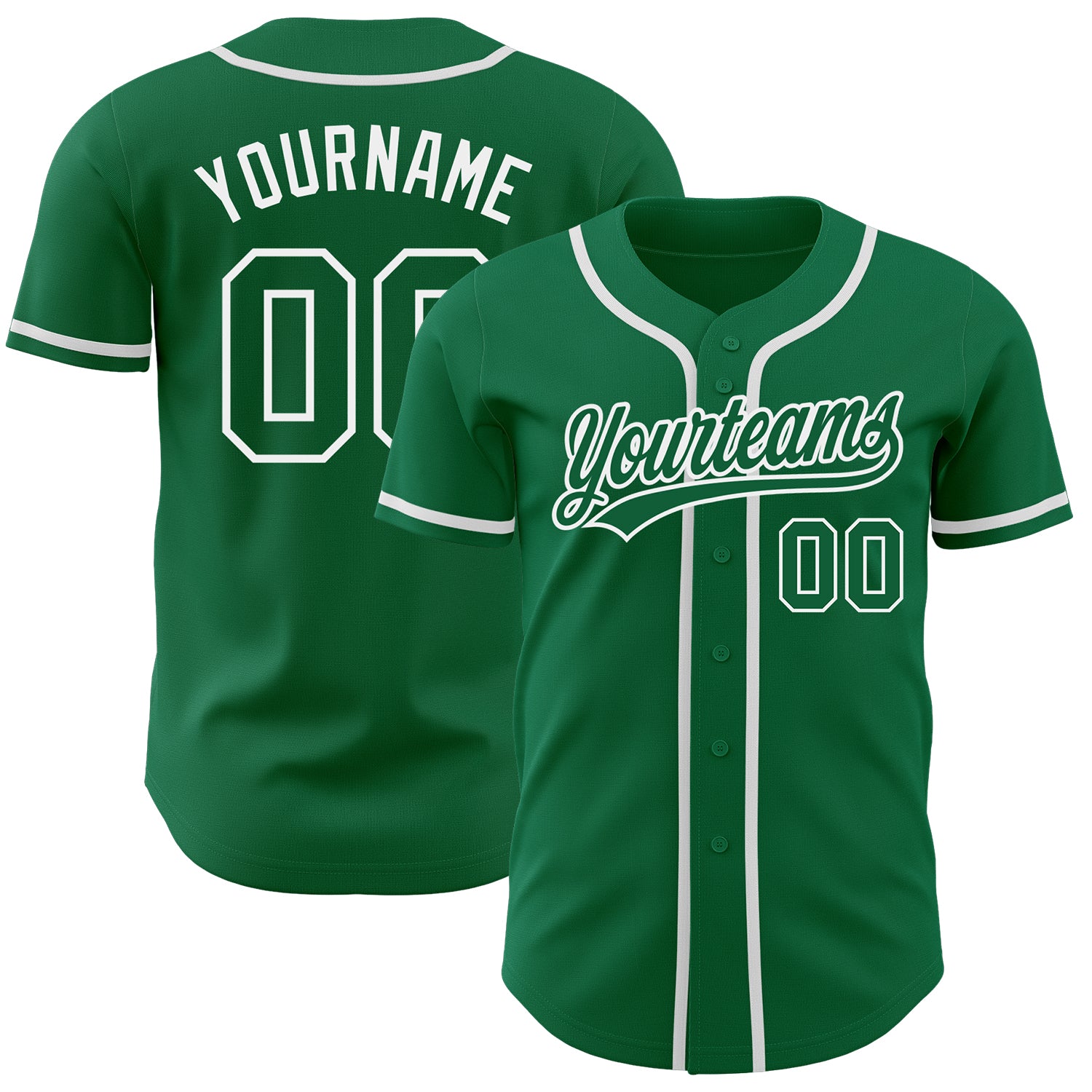 Custom Kelly Green Kelly Green-White Authentic Baseball Jersey Custom Kelly Green Authentic Baseball Jersey - Green & White Design Custom Kelly Green Kelly Green-White Authentic Baseball - Image 1