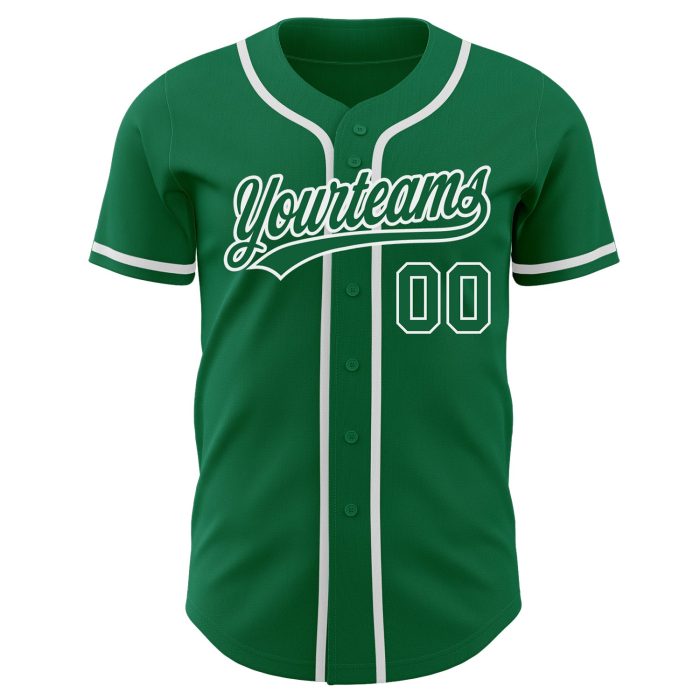 Custom Kelly Green Authentic Baseball Jersey - Green & White Design Custom Kelly Green Kelly Green-White Authentic Baseball - Image 2