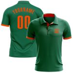 Custom Kelly Green Performance Golf Polo Shirt for Men - Breathable Fabric Orange Accents Custom Kelly Green Orange Performance